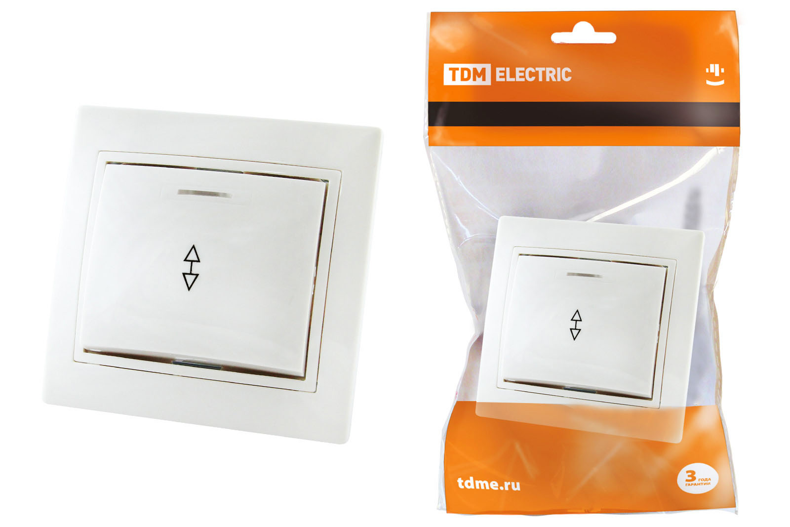 Выключатель на 2 направления 1 кл. с подсветкой 10А белый Таймыр