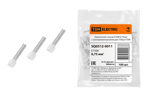 Наконечник-гильза Е7508 0,75мм2 с изолированным фланцем (1 шт) TDM